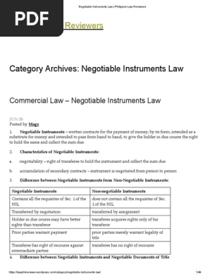 Negotiable instruments law reviewer negotiable instruments law reviewer ust